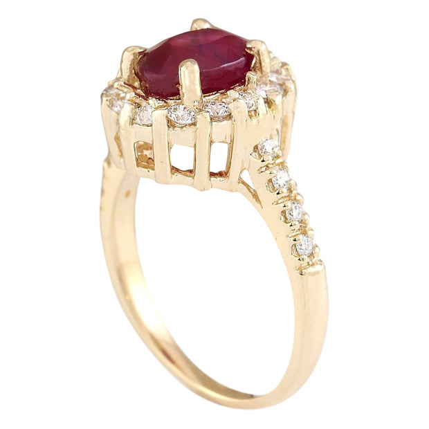 2.96 Carat Natural Ruby 14K Yellow Gold Diamond Ring - Fashion Strada