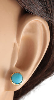 3.00 Carat Natural Turquoise 14K Yellow Gold Earrings - Fashion Strada