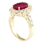 3.33 Carat Natural Ruby 14K Yellow Gold Diamond Ring - Fashion Strada
