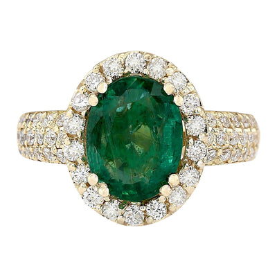 3.46 Carat Natural Emerald 14K Yellow Gold Diamond Ring - Fashion Strada