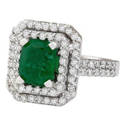 3.59 Carat Natural Emerald 14K White Gold Diamond Ring - Fashion Strada