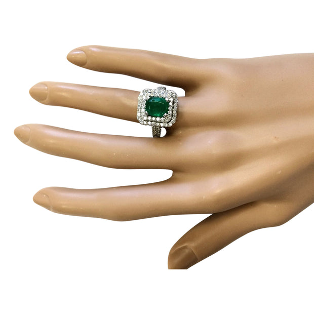 3.59 Carat Natural Emerald 14K White Gold Diamond Ring - Fashion Strada