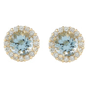 3.65 Carat Natural Aquamarine 14K Yellow Gold Diamond Earrings - Fashion Strada