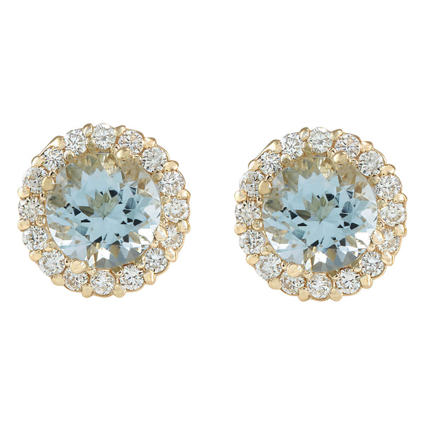 3.65 Carat Natural Aquamarine 14K Yellow Gold Diamond Earrings - Fashion Strada