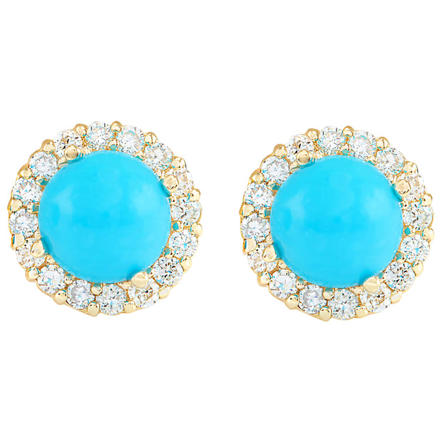 3.65 Carat Natural Turquoise 14K Yellow Gold Diamond Earrings - Fashion Strada