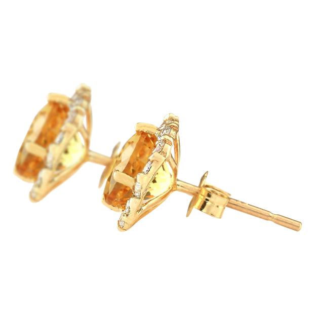 3.65 Carat Natural Citrine 14K Yellow Gold Diamond Earrings - Fashion Strada