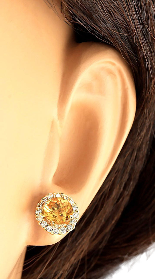 3.65 Carat Natural Citrine 14K Yellow Gold Diamond Earrings - Fashion Strada