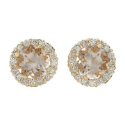 3.65 Carat Natural Morganite 14K Yellow Gold Diamond Earrings - Fashion Strada