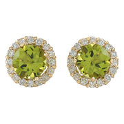 3.65 Carat Natural Peridot 14K Yellow Gold Diamond Earrings - Fashion Strada