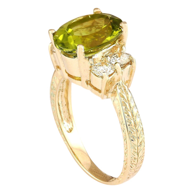4.31 Carat Natural Peridot 14K Yellow Gold Diamond Ring - Fashion Strada