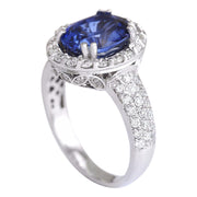 4.75 Carat Natural Ceylon Sapphire 14K White Gold Diamond Ring - Fashion Strada