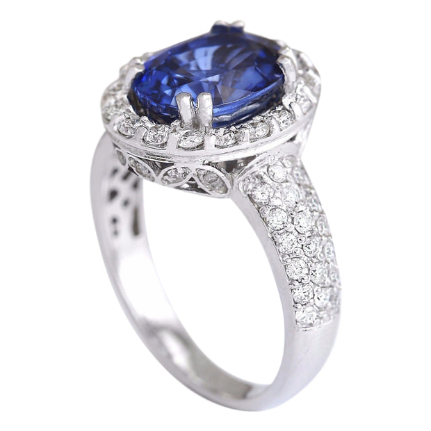 4.75 Carat Natural Ceylon Sapphire 14K White Gold Diamond Ring - Fashion Strada