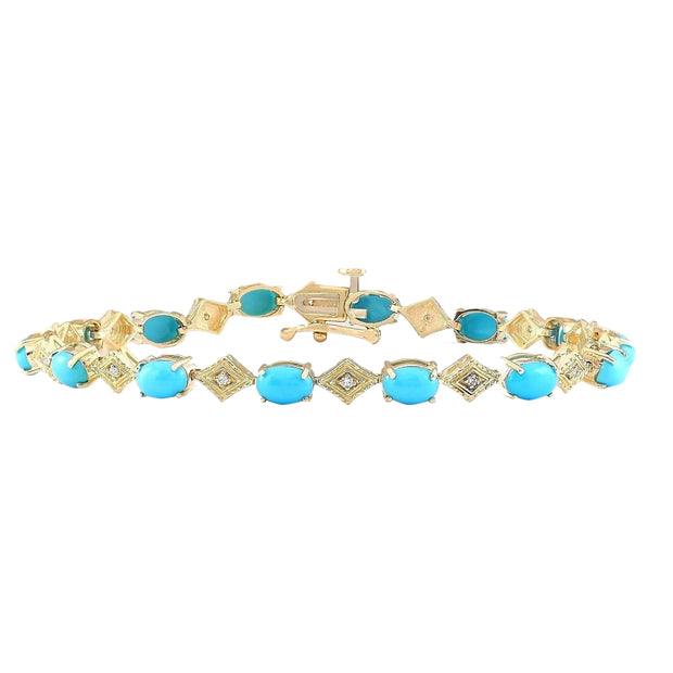 6.31 Carat Natural Turquoise 14K Yellow Gold Diamond Bracelet - Fashion Strada