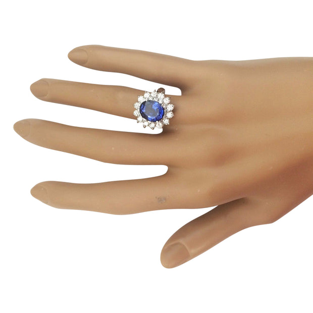 5.55 Carat Natural Sapphire 14K White Gold Diamond Ring - Fashion Strada
