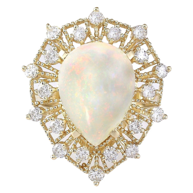 5.70 Carat Natural Opal 14K Yellow Gold Diamond Ring - Fashion Strada