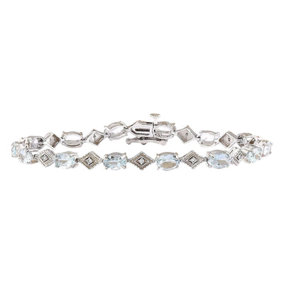 5.78 Carat Natural Aquamarine 14K White Gold Diamond Bracelet - Fashion Strada
