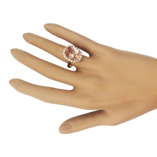 5.97 Carat Natural Morganite 14K Rose Gold Diamond Ring - Fashion Strada