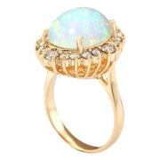6.53 Carat Natural Opal 14K Yellow Gold Diamond Ring - Fashion Strada