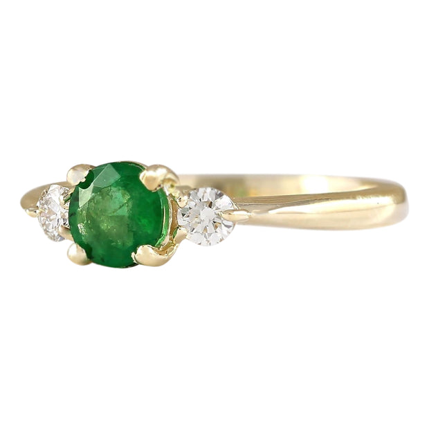 0.70 Carat Natural Emerald 14K Yellow Gold Diamond Ring - Fashion Strada