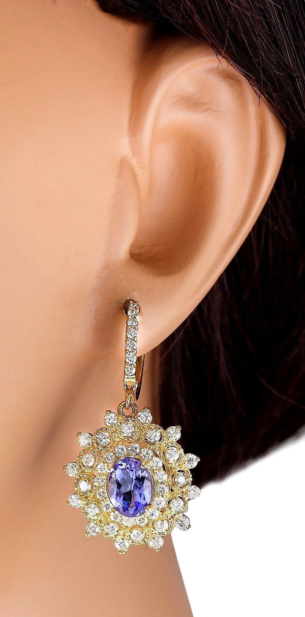 7.20 Carat Natural Tanzanite 14K Yellow Gold Diamond Earrings - Fashion Strada