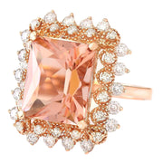 7.87 Carat Natural Morganite 14K Rose Gold Diamond Ring - Fashion Strada