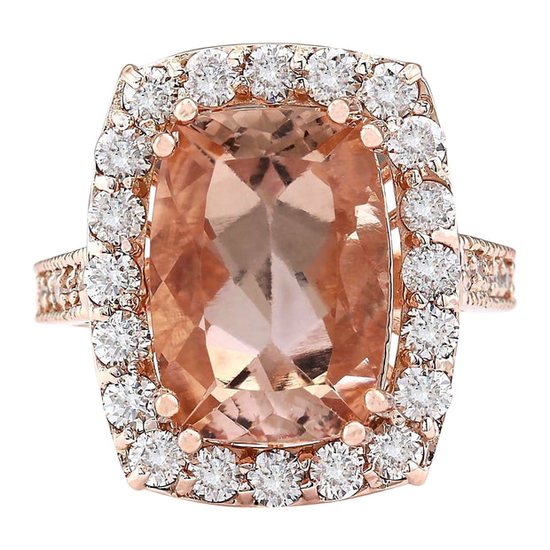 8.31 Carat Natural Morganite 14K Rose Gold Diamond Ring - Fashion Strada