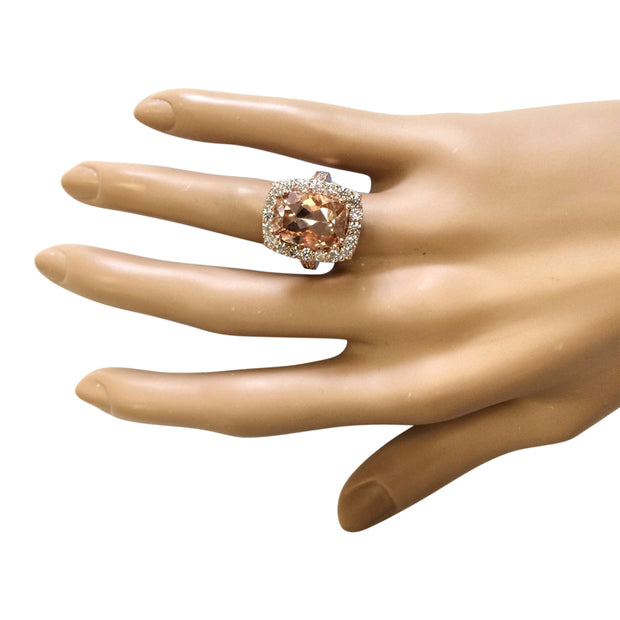 8.31 Carat Natural Morganite 14K Rose Gold Diamond Ring - Fashion Strada