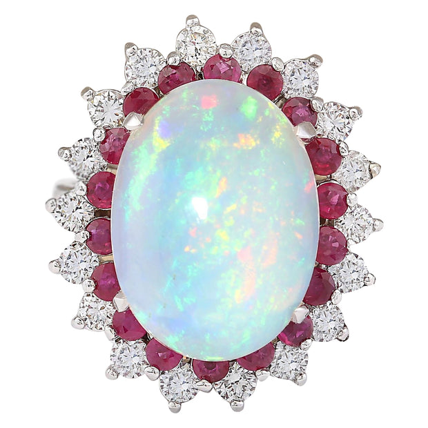 8.33 Carat Natural Opal Ruby 14K White Gold Diamond Ring - Fashion Strada