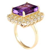 9.15 Carat Natural Amethyst 14K Yellow Gold Diamond Ring - Fashion Strada