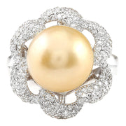 1.00 Carat Natural 11.95 mm South Sea Pearl 14K White Gold Diamond Ring - Fashion Strada