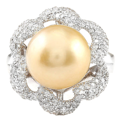 1.00 Carat Natural 11.95 mm South Sea Pearl 14K White Gold Diamond Ring - Fashion Strada