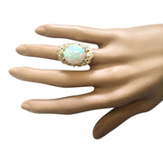 10.65 Carat Natural Opal 14K Yellow Gold Diamond Ring - Fashion Strada