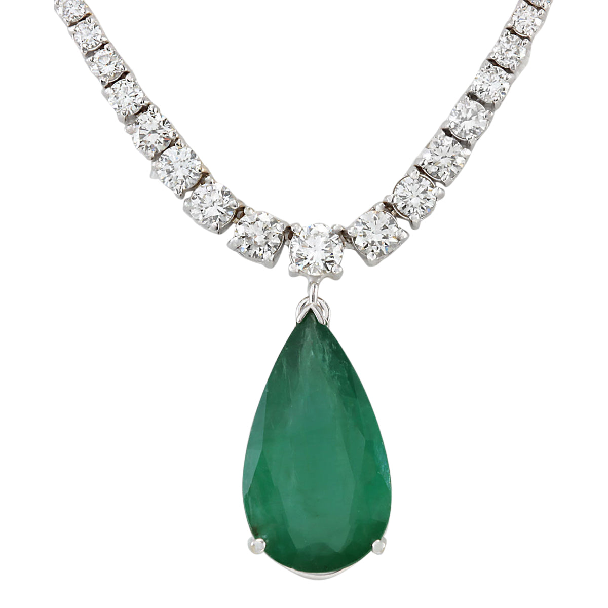 DePrisco Diamond Jewelers » 18K White Gold & Emerald & Diamond Pendant