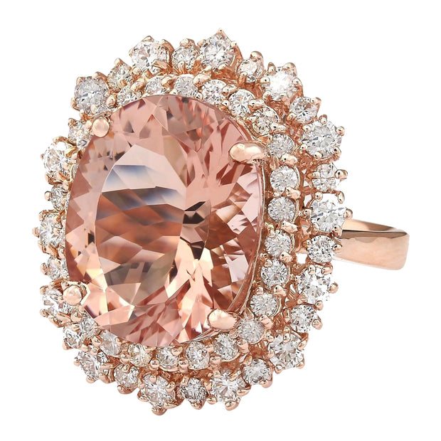11.24 Carat Natural Morganite 14K Rose Gold Diamond Ring - Fashion Strada