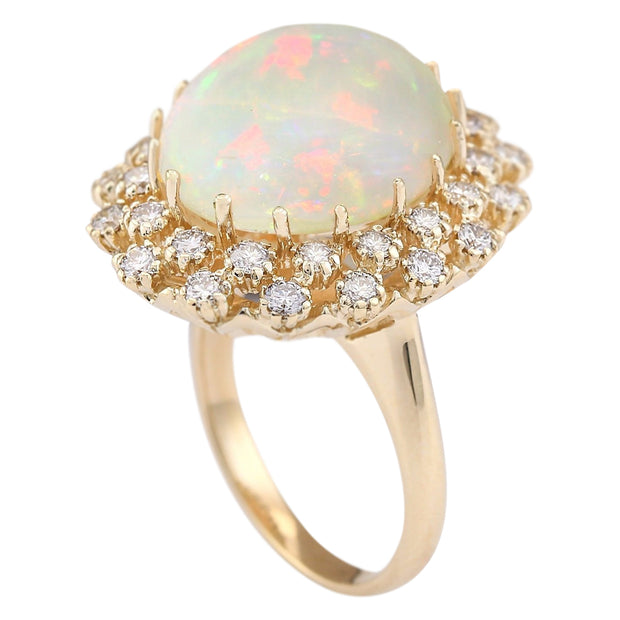 11.29 Carat Natural Opal 14K Yellow Gold Diamond Ring - Fashion Strada