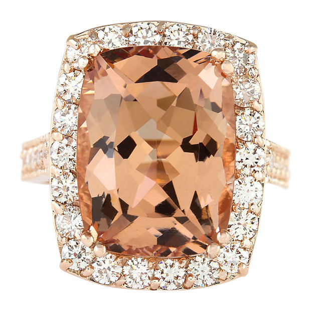 11.78 Carat Natural Morganite 14K Rose Gold Diamond Ring - Fashion Strada