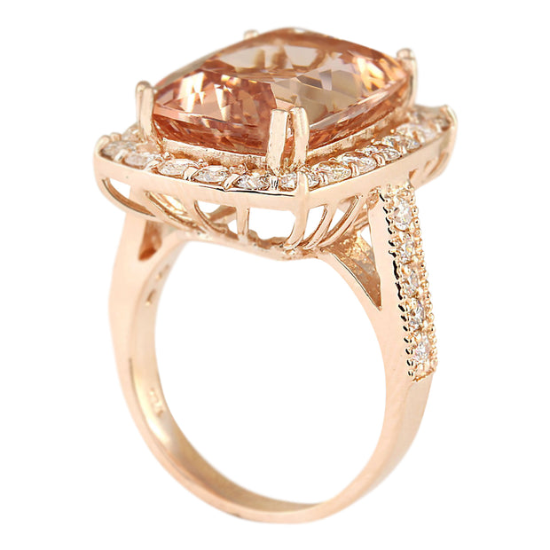 11.78 Carat Natural Morganite 14K Rose Gold Diamond Ring - Fashion Strada