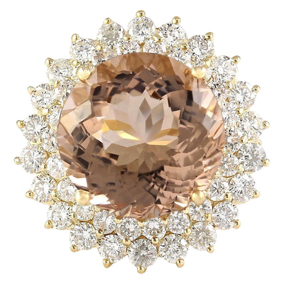 11.51 Carat Natural Morganite 14K Yellow Gold Diamond Ring - Fashion Strada