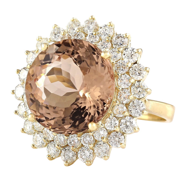 11.51 Carat Natural Morganite 14K Yellow Gold Diamond Ring - Fashion Strada