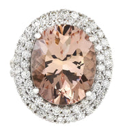 11.53 Carat Natural Morganite 14K White Gold Diamond Ring - Fashion Strada