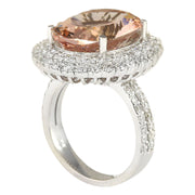 11.53 Carat Natural Morganite 14K White Gold Diamond Ring - Fashion Strada