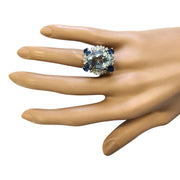11.57 Carat Natural Aquamarine Sapphire 14K White Gold Diamond Ring - Fashion Strada