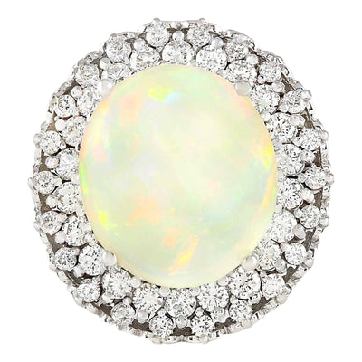 11.59 Carat Natural Opal 14K White Gold Diamond Ring - Fashion Strada