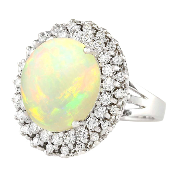 11.59 Carat Natural Opal 14K White Gold Diamond Ring - Fashion Strada