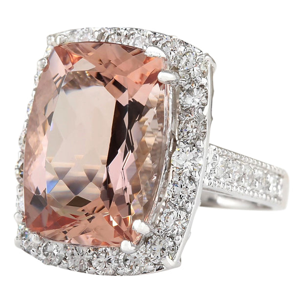 11.92 Carat Natural Morganite 14K White Gold Diamond Ring - Fashion Strada