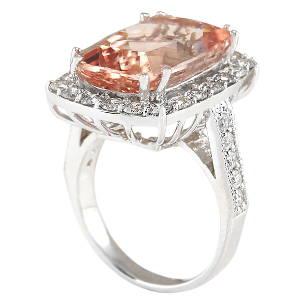 11.92 Carat Natural Morganite 14K White Gold Diamond Ring - Fashion Strada