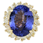 11.97 Carat Natural Tanzanite 14K Yellow Gold Diamond Ring - Fashion Strada
