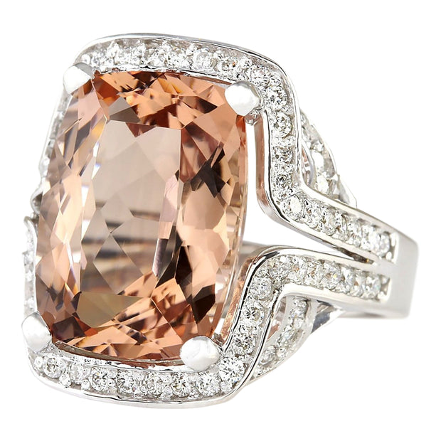 11.98 Carat Natural Morganite 14K White Gold Diamond Ring - Fashion Strada