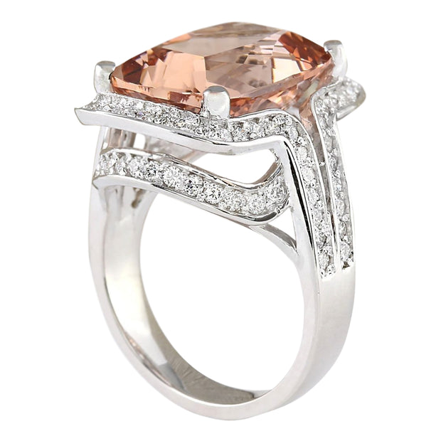 11.98 Carat Natural Morganite 14K White Gold Diamond Ring - Fashion Strada