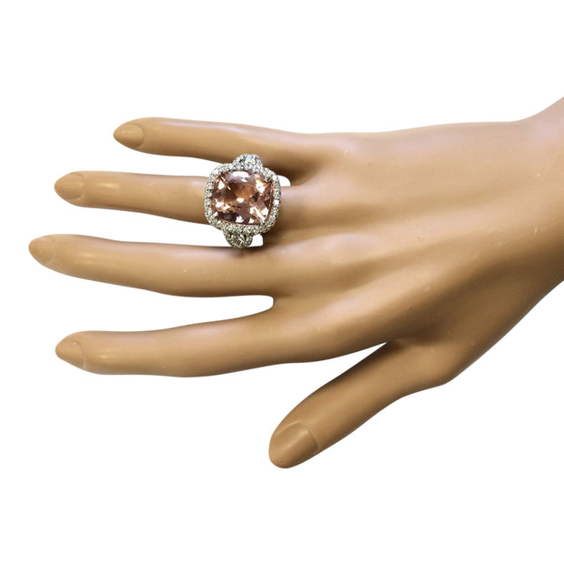 12.01 Carat Natural Morganite 14K White Gold Diamond Ring - Fashion Strada